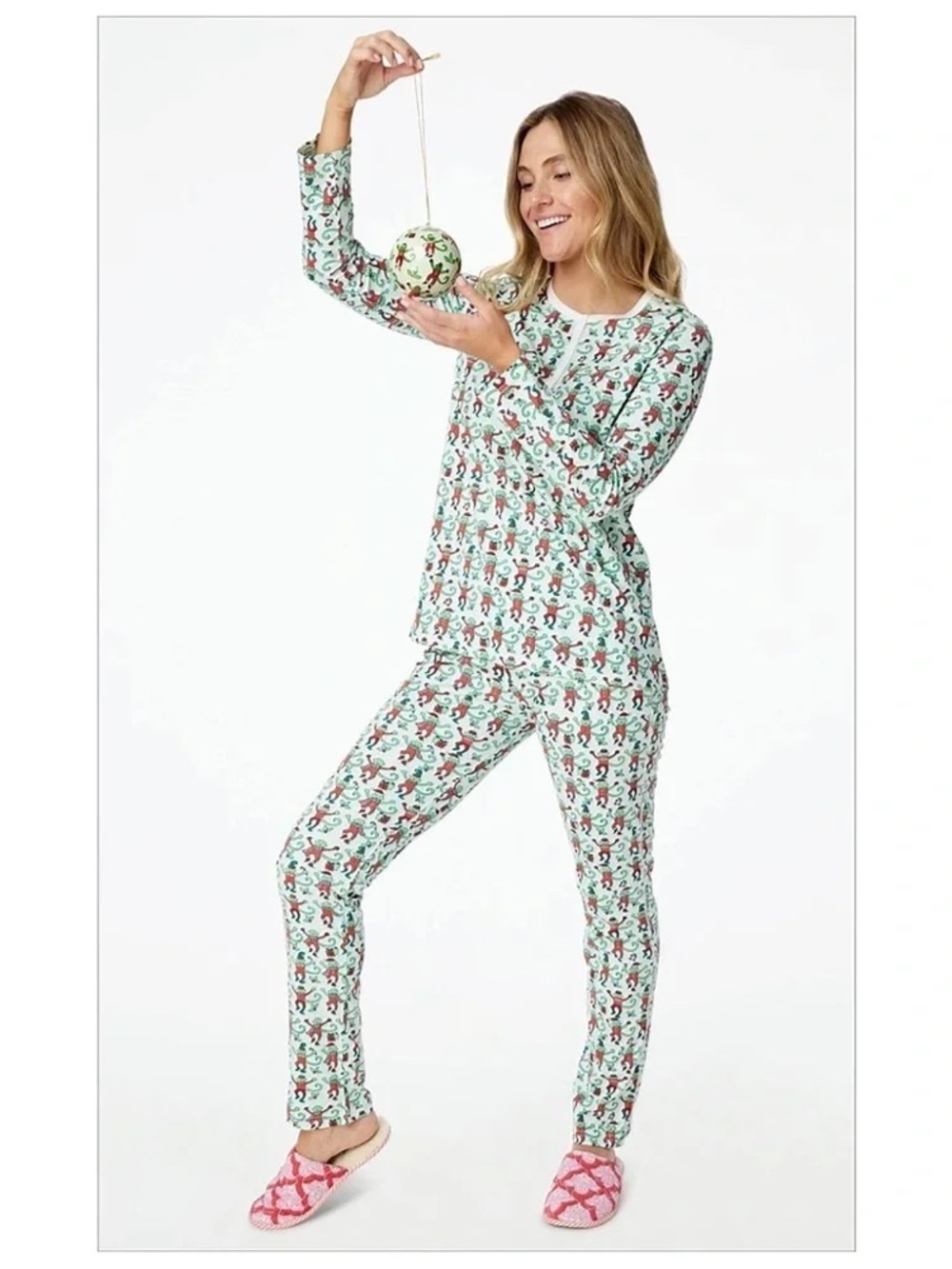Roller Rabbit Mint Green Kids Christmas monkey pjs